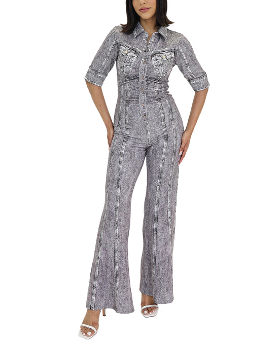 Printed Denim Jumpsuit view 
