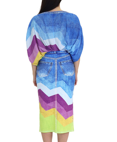 Denim Printed Ruched Crop Top & Midi Skirt Set - 2 Pc Set image 2
