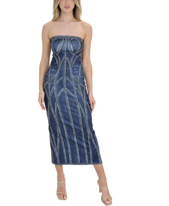 Denim Printed Midi Dress view 