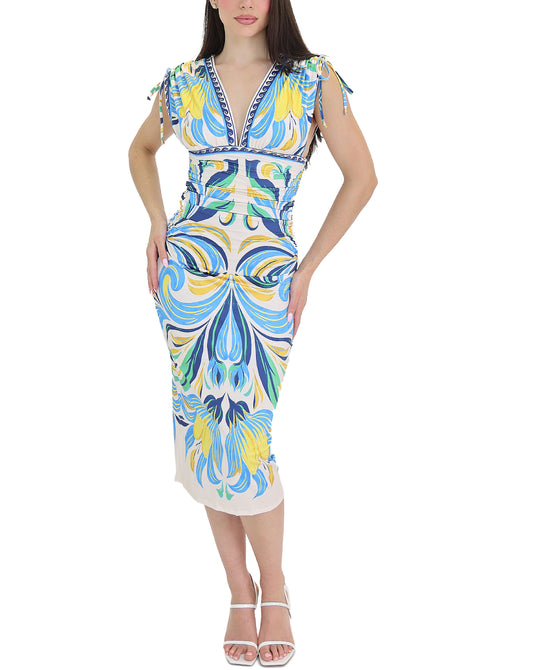 Printed Midi Dress w/ Ruched Sides view 