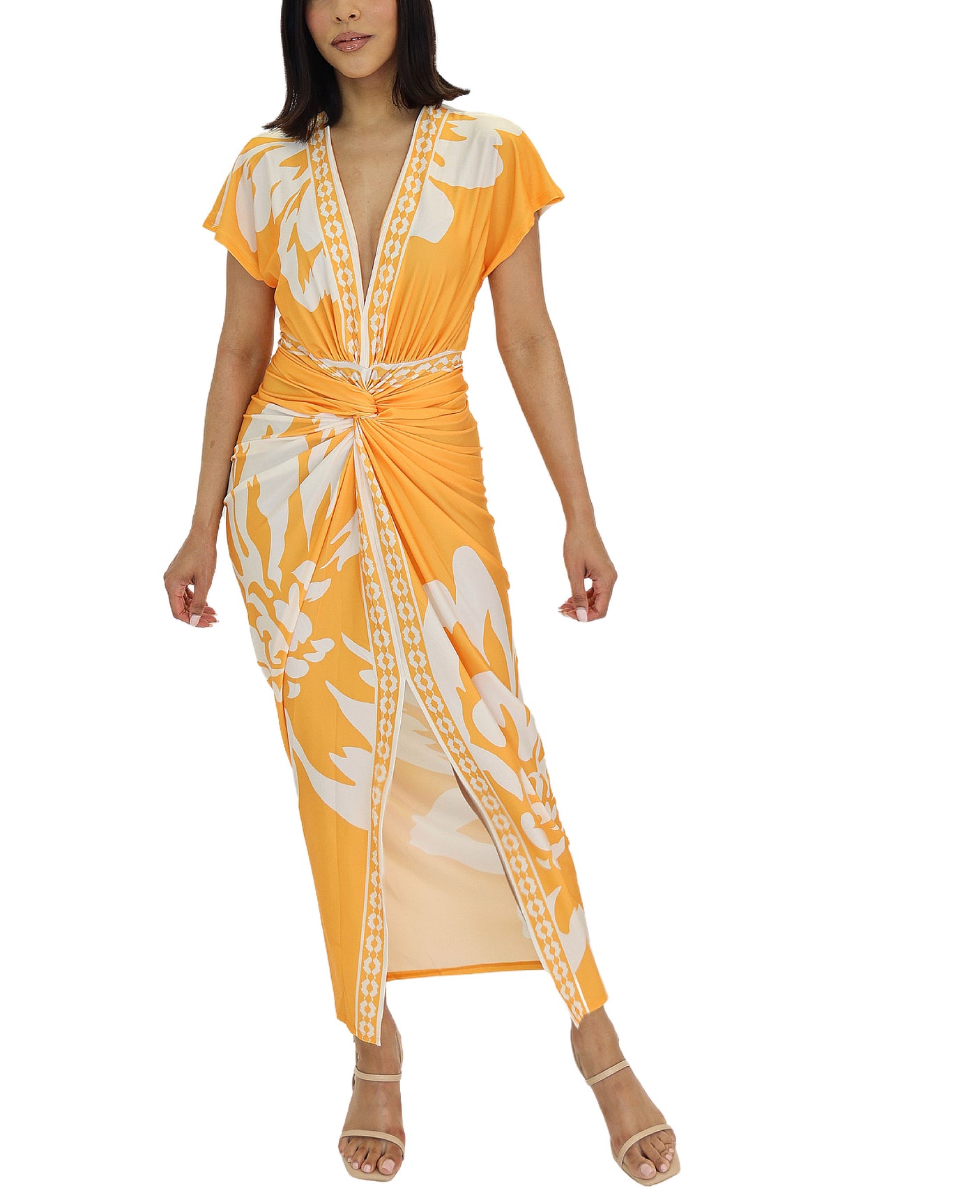 Ruched Midi Dress w/ Front Slit view 1