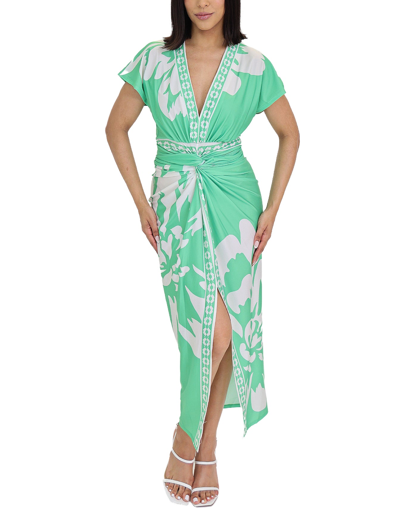 Ruched Midi Dress w/ Front Slit view 1
