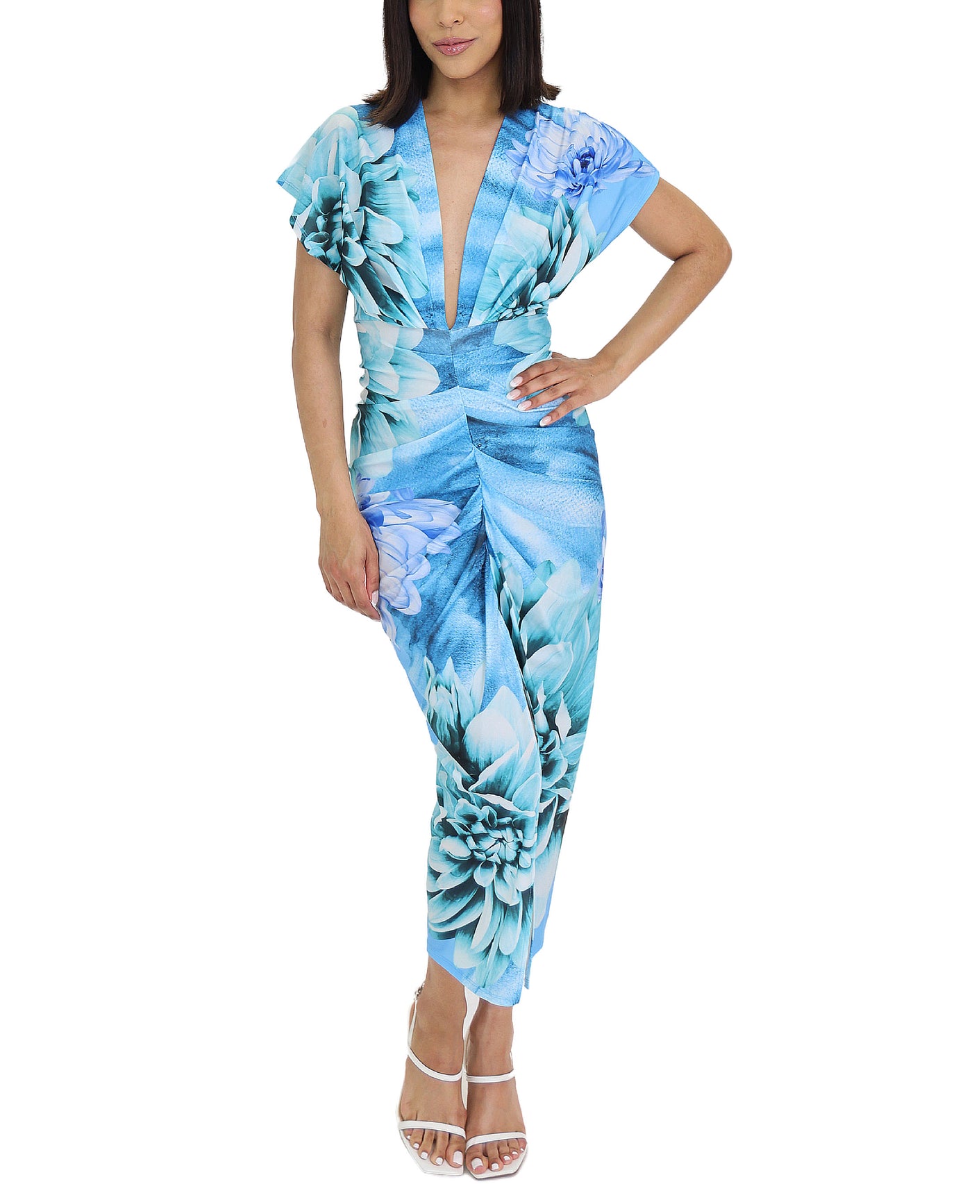 Printed Ruched Midi Dress view 1