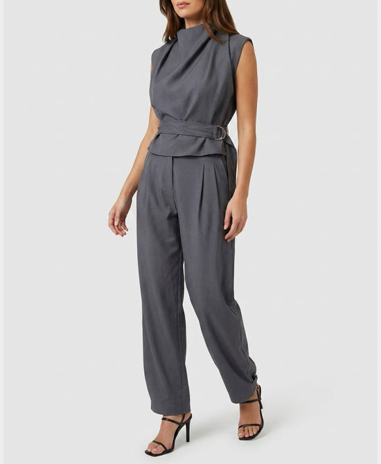 
Draped Mock Neck Blouse in DARK GREY view 2