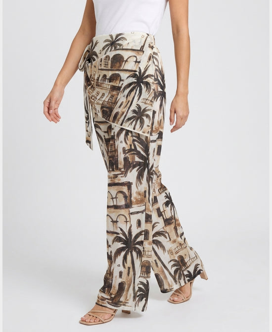 
Printed Pants w/ Scarf Overlay in BROWN MULTI view 1
