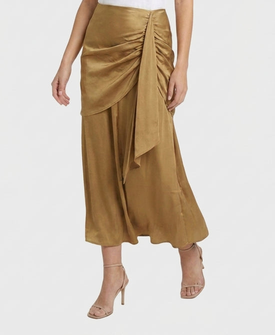 
Side Tie Satin Maxi Skirt in CAMEL view 1