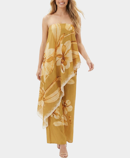 
Printed Strapless Jumpsuit in MUSTARD view 1