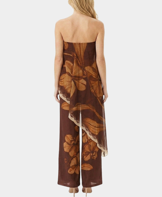 
Floral Asymmetrical Strapless Jumpsuit in BROWN view 2