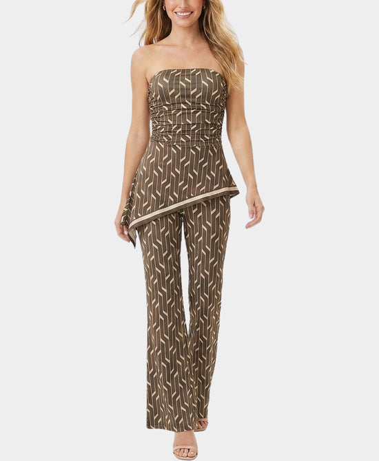 
Geo Print Strapless Jumpsuit in OLIVE/CREAM view 1