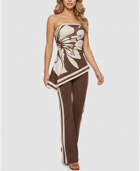 
Asymmetrical Strapless Jumpsuit in BROWN view 1