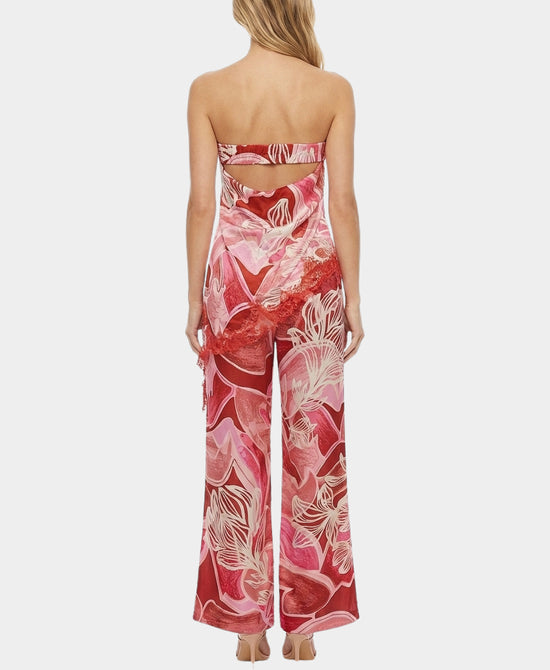 Satin Strapless Top w/ Lace Trim & Pants - 2 Pc Set view 2