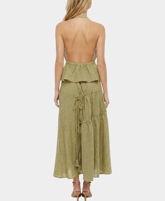 
Halter Top & Ruched Maxi Skirt - 2 Pc Set in OLIVE view 2