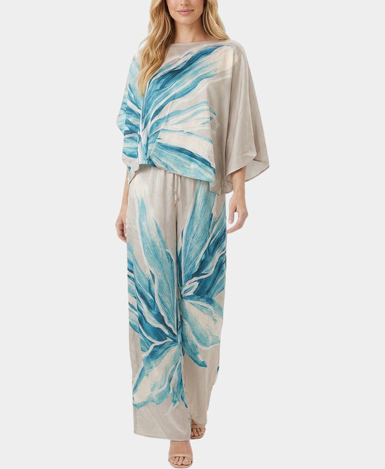 
Print Blouse & Pants Set- 2 Pc Set in GREY/TURQUOISE view 1