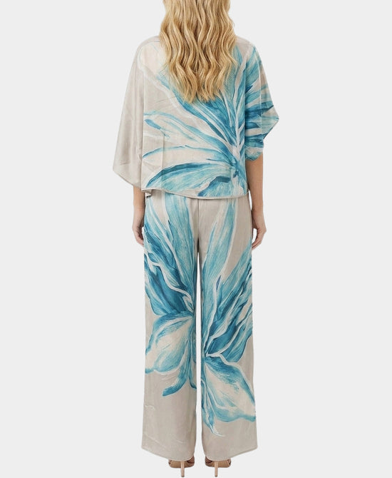 
Print Blouse & Pants Set- 2 Pc Set in GREY/TURQUOISE view 2