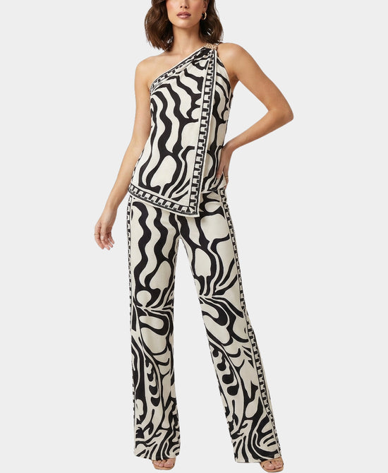 
Asymmetrical Top & Pants Set - 2 Pc Set in BLACK/IVORY view 1