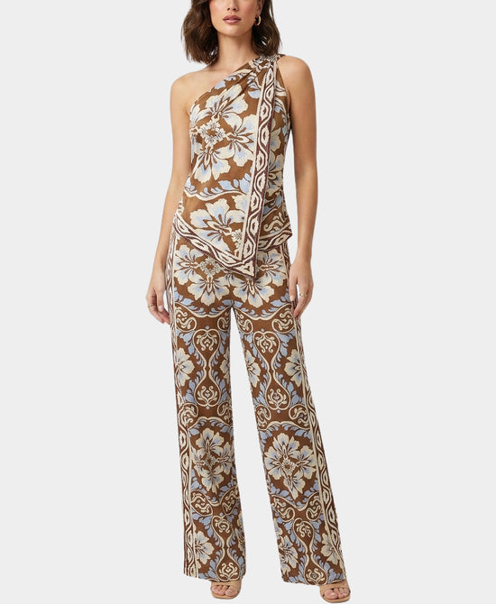
Floral Asymmetrical Top & Pants Set - 2 Pc Set in BROWN/BLUE view 1