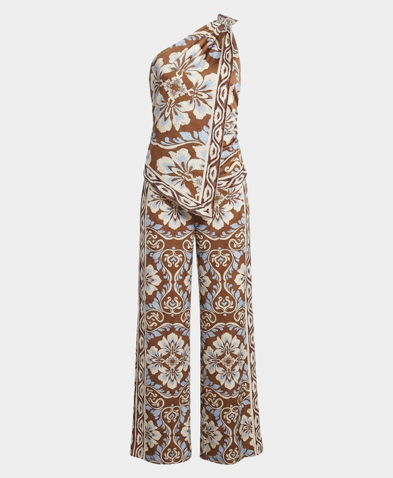 
Floral Asymmetrical Top & Pants Set - 2 Pc Set in BROWN/BLUE view 2
