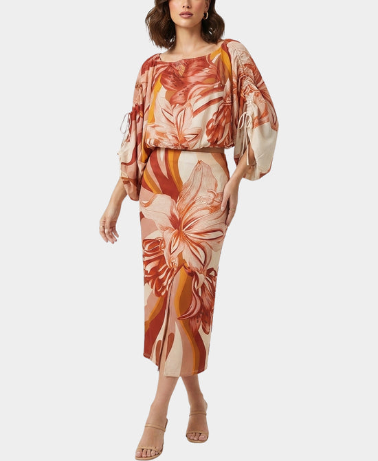 
Floral Print Blouse & Skirt Set - 2 Pc Set in RUST/BEIGE view 1