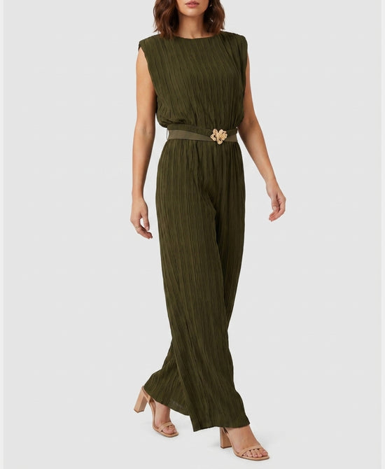 
Textured Top w/ Gold Hardware & Pants - 2 pc Set in DARK OLIVE view 1
