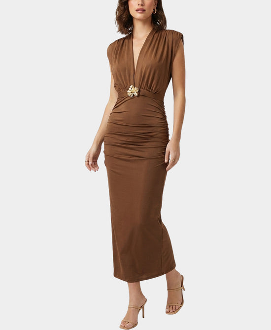 
Maxi Dress w/ Gold Hardware Detail in BROWN view 1