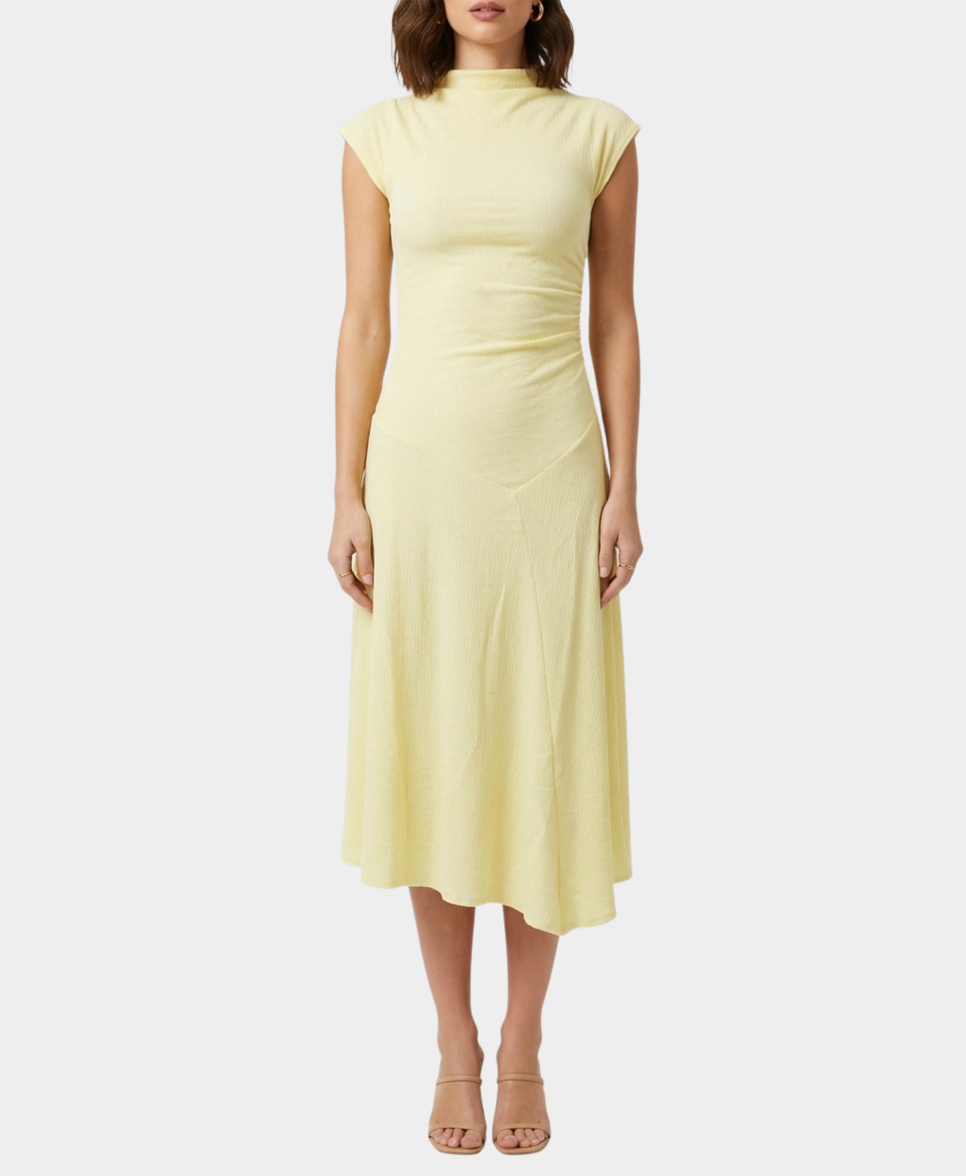 Solid Mock Neck Midi Dress S / YELLOW