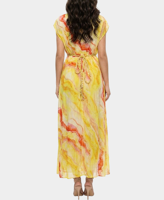 
Printed Maxi Dress w/ Braided Trim in YELLOW MULTI view 2