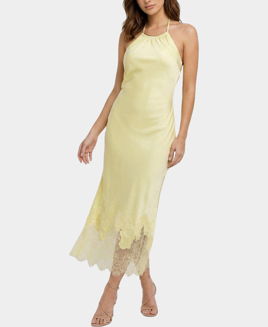 
Halter Midi Dress w/ Gold Hardware & Lace Detail in YELLOW view 1