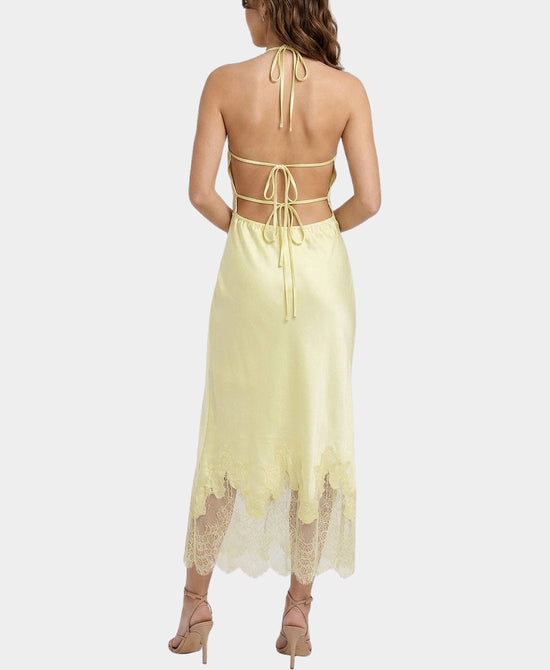 
Halter Midi Dress w/ Gold Hardware & Lace Detail in YELLOW view 2