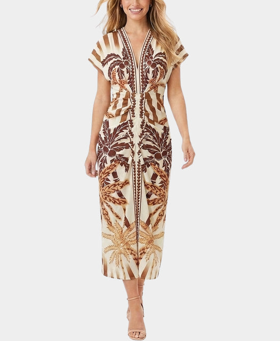 
Printed Midi Dress in BEIGE MULTI view 1