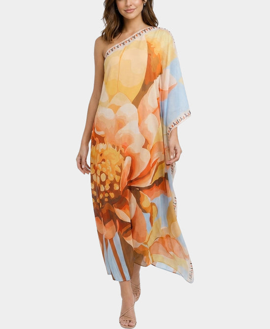 
Printed One Shoulder Maxi Dress in ORANGE MULTI view 1