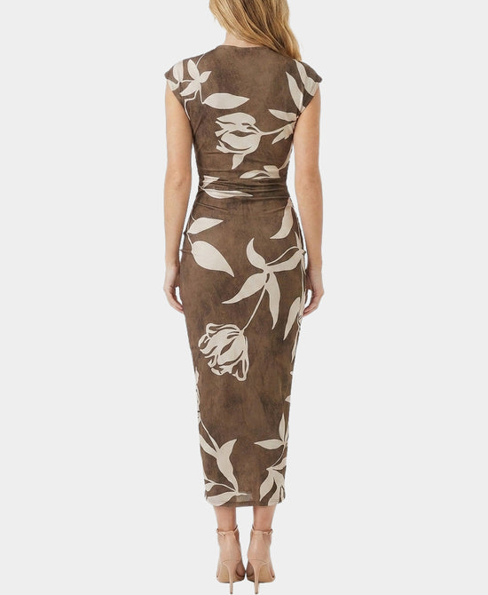 
Printed Ruched Midi Dress in BROWN view 2