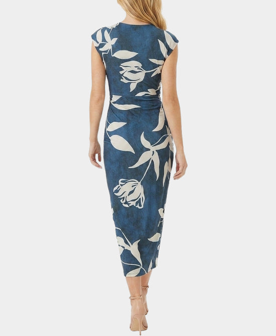 
Printed Ruched Midi Dress in TEAL view 2