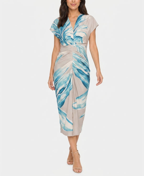 
Printed Midi Dress in BEIGE/BLUE view 1