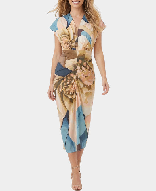 
Printed Midi Dress in TEAL/TAN view 1
