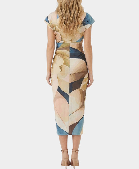 
Printed Midi Dress in TEAL/TAN view 2
