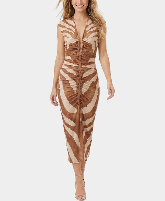 
Printed Midi Dress in BROWN/TAN view 1