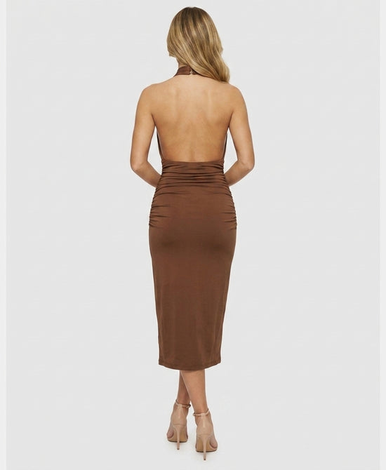 
Halter Midi Dress in BROWN view 2