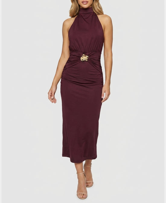 
Halter Midi Dress in BURGUNDY view 1