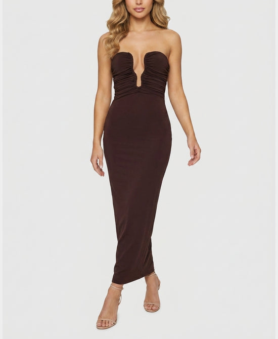 
Strapless Maxi Dress in BROWN view 1