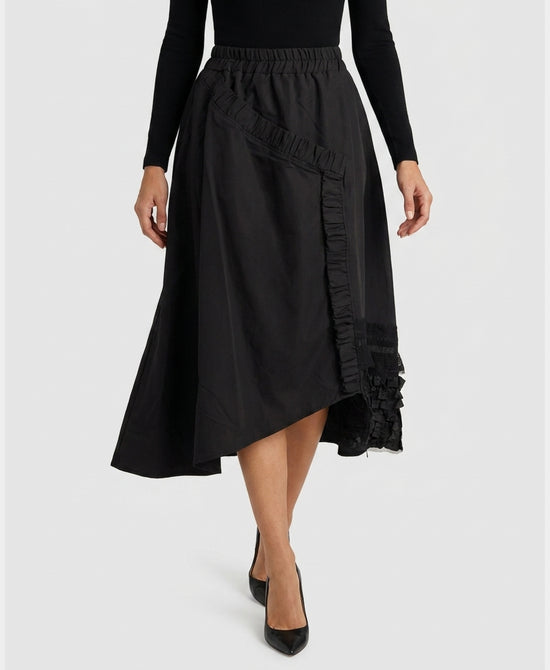
Mixed Media Midi Skirt in BLACK view 1