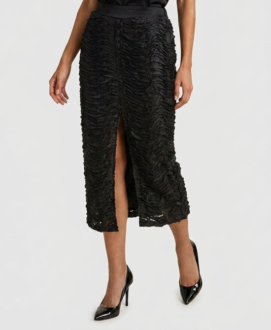 
Textured Midi Skirt w/ Front Slit in BLACK view 1