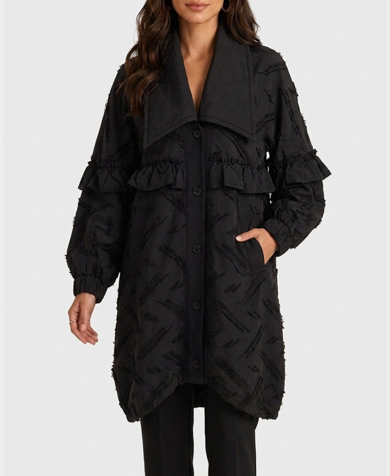 
Textured Jacket w/ Ruffle Trim in BLACK view 1