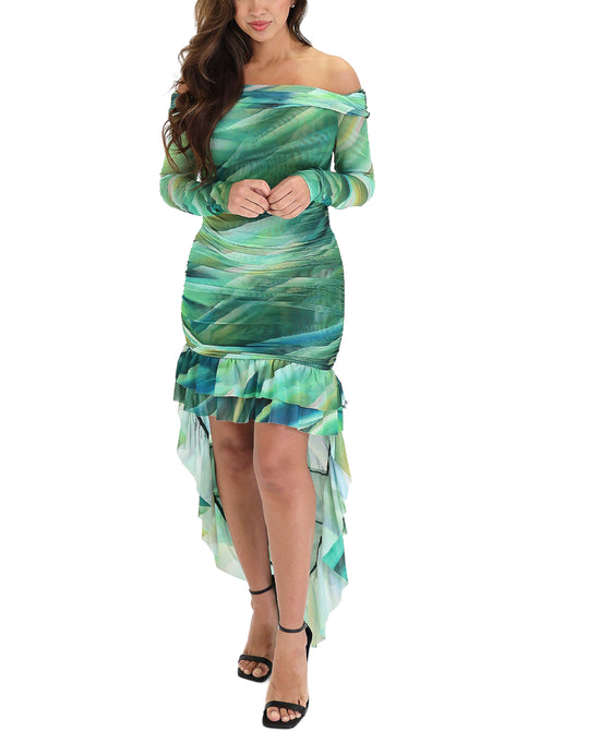 Hi-Lo Ruffle Swirl Print Dress view 1