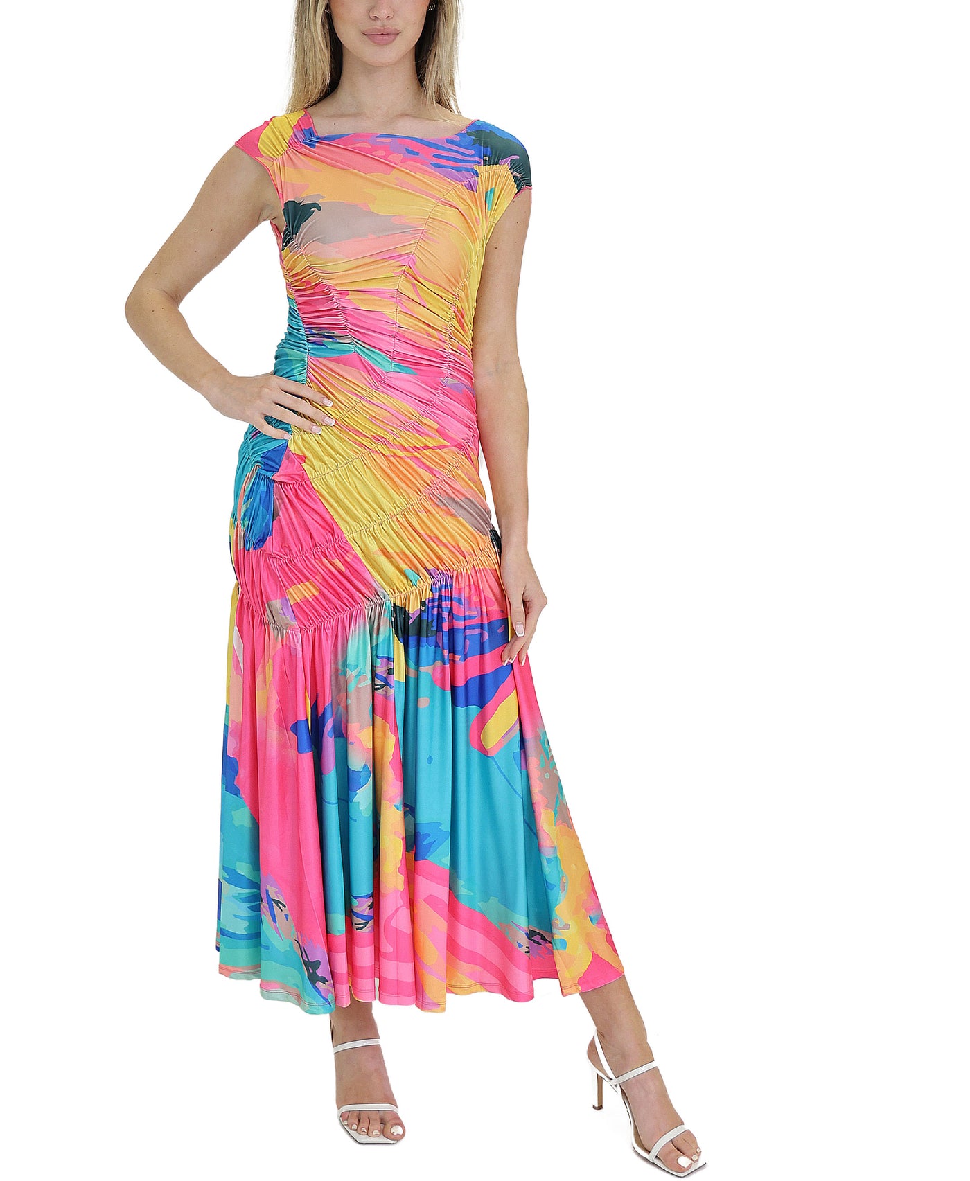 Printed Ruched Midi Dress view 1