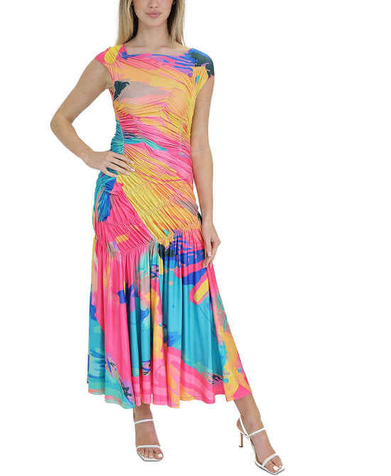 Printed Ruched Midi Dress view 