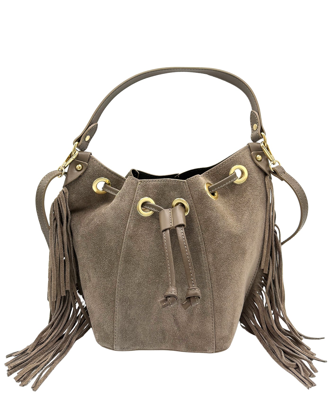 Suede Bucket Bag w/ Fringe view 1