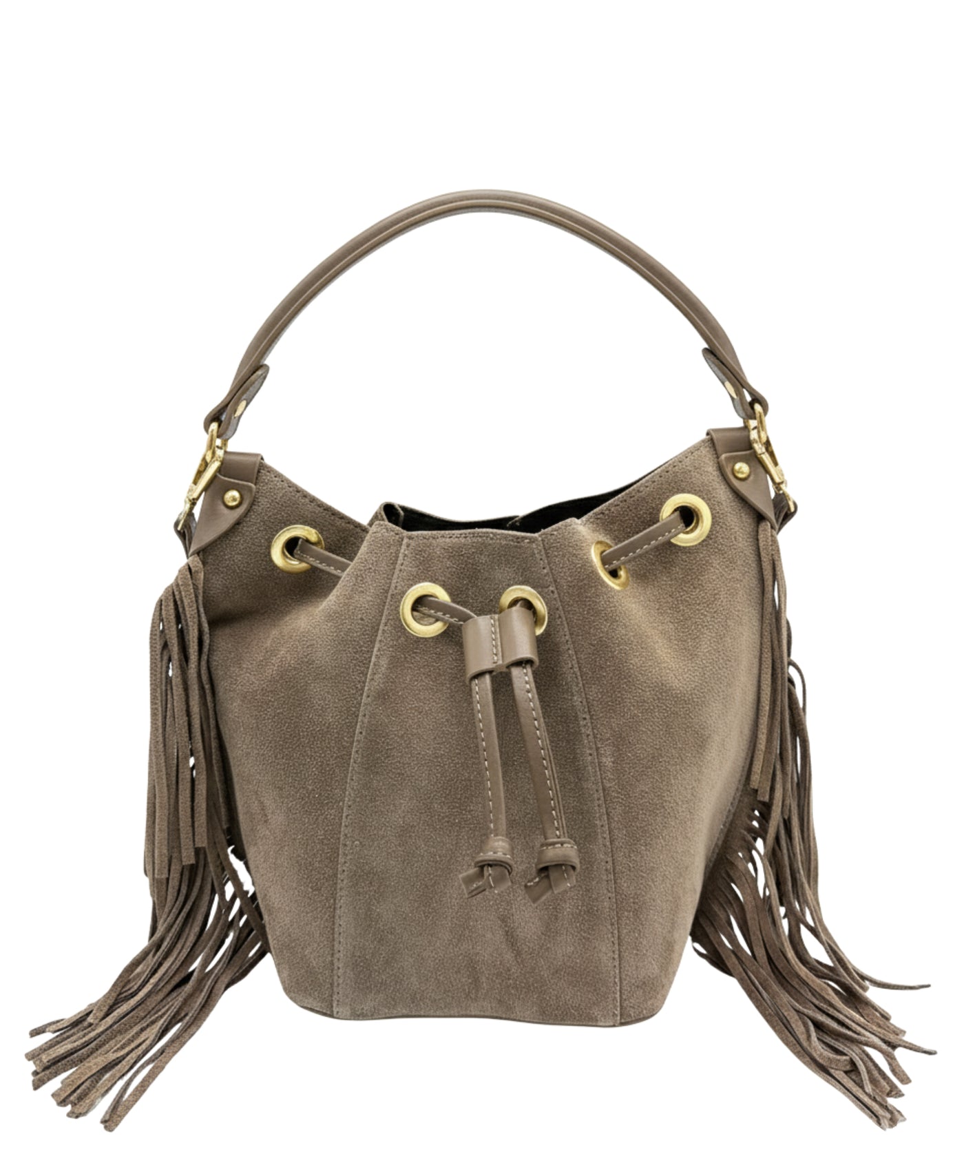 Suede Bucket Bag w/ Fringe view 1