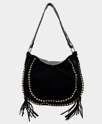 Suede & Leather Studded Fringe Handbag image 1