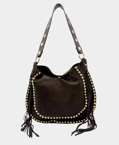 Suede & Leather Studded Fringe Handbag image 3