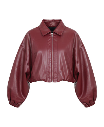 Faux Leather Crop Bomber Jacket image 2